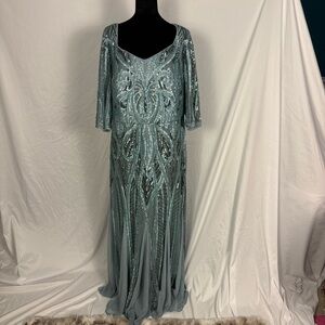 R&M Richard's Elegant Sequin Beaded Sage Green Evening Gown Sz 18W NWOT
